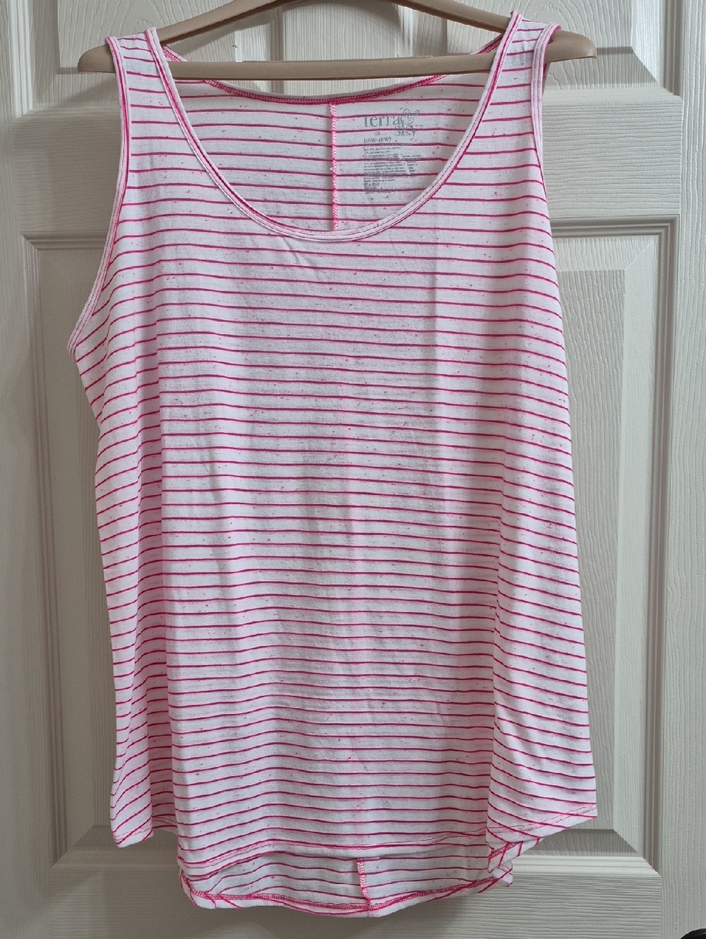 Terra & Sky White Tank with Pink Stripes 1X, 16W - 18W